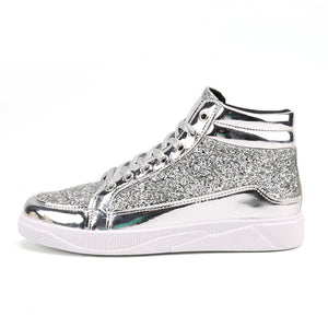 2022 Men PU Leather Casual Shoes Hip Hop Gold Fashion Sneakers Male Silver Microfiber High Tops Sequin Man Shoe Chaussure Tennis