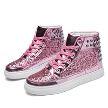 Load image into Gallery viewer, 2022 Men PU Leather Casual Shoes Hip Hop Gold Fashion Sneakers Male Silver Microfiber High Tops Sequin Man Shoe Chaussure Tennis