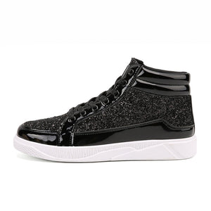 2022 Men PU Leather Casual Shoes Hip Hop Gold Fashion Sneakers Male Silver Microfiber High Tops Sequin Man Shoe Chaussure Tennis